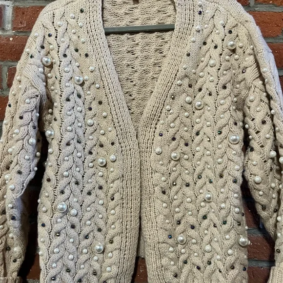 BiBi Women's Beige Cardigan with Pearl Details - Picture 2 of 5